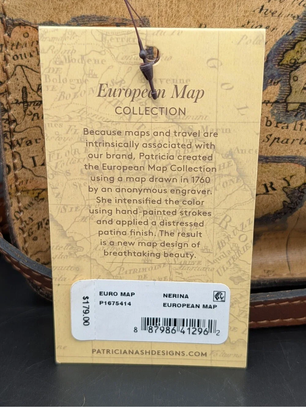 Patricia Nash Nerina Crossbody Bag European Map Leather NWT Dust Bag Included